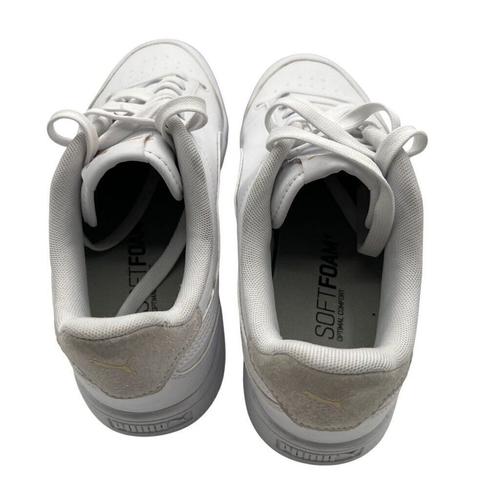 Puma Shuffle Sneaker Mens 9 Women 10.5 White Gold Logo SoftFoam Comfort Athletic - Picture 12 of 14